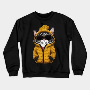 Cool Cartoon Cat in Jacket, Cap, and Sunglasses 2 Crewneck Sweatshirt